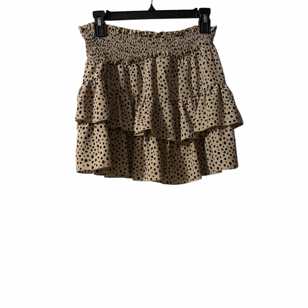 Blue Rain Polka Dot Tiered Ruffle Mini Skirt Size M Boho Cottagecore